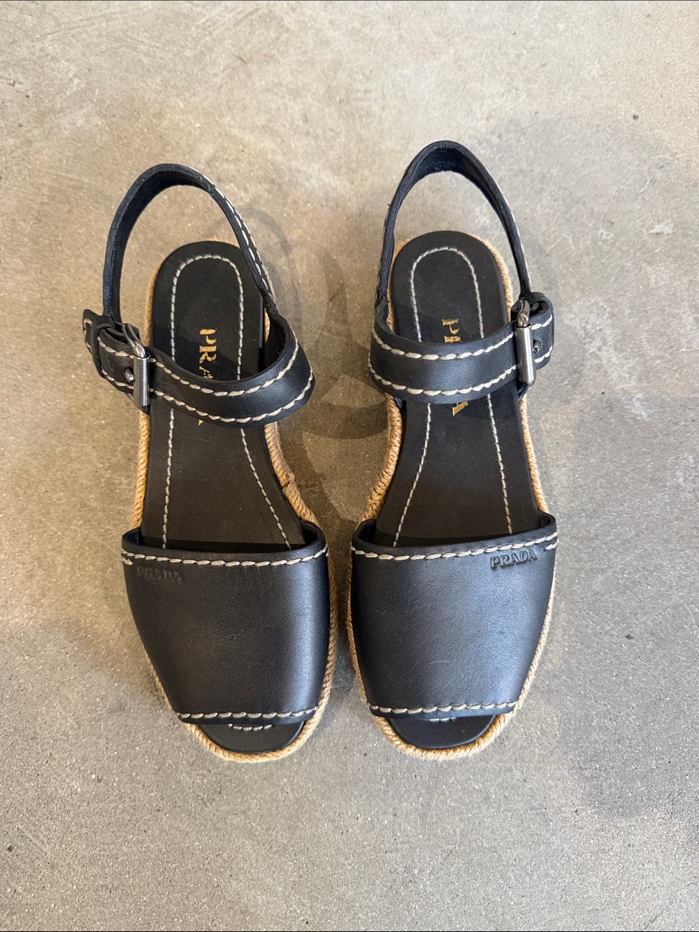 Prada Black Leather Slingback Espadrille Sandals - brand new